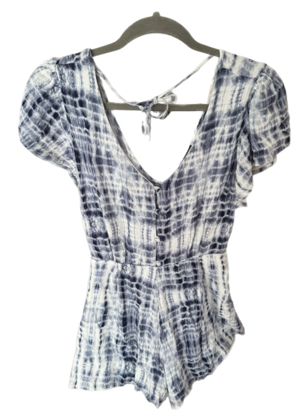 Women’s Blue Tie-Dye V-Neck Romper